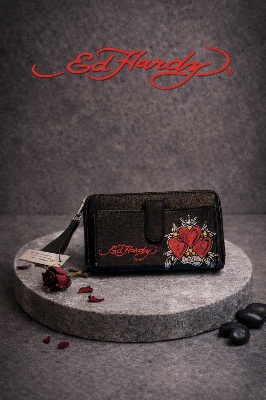 Ed Hardy Love Hearts Vegan Leather Wristlet Wallet